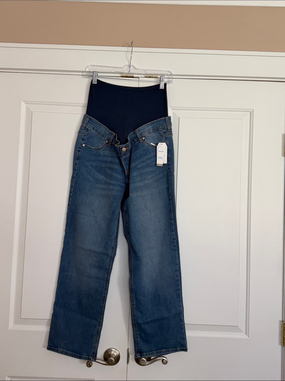 George Blue Straight-Leg Maternity Jeans with Black Stretch Panel